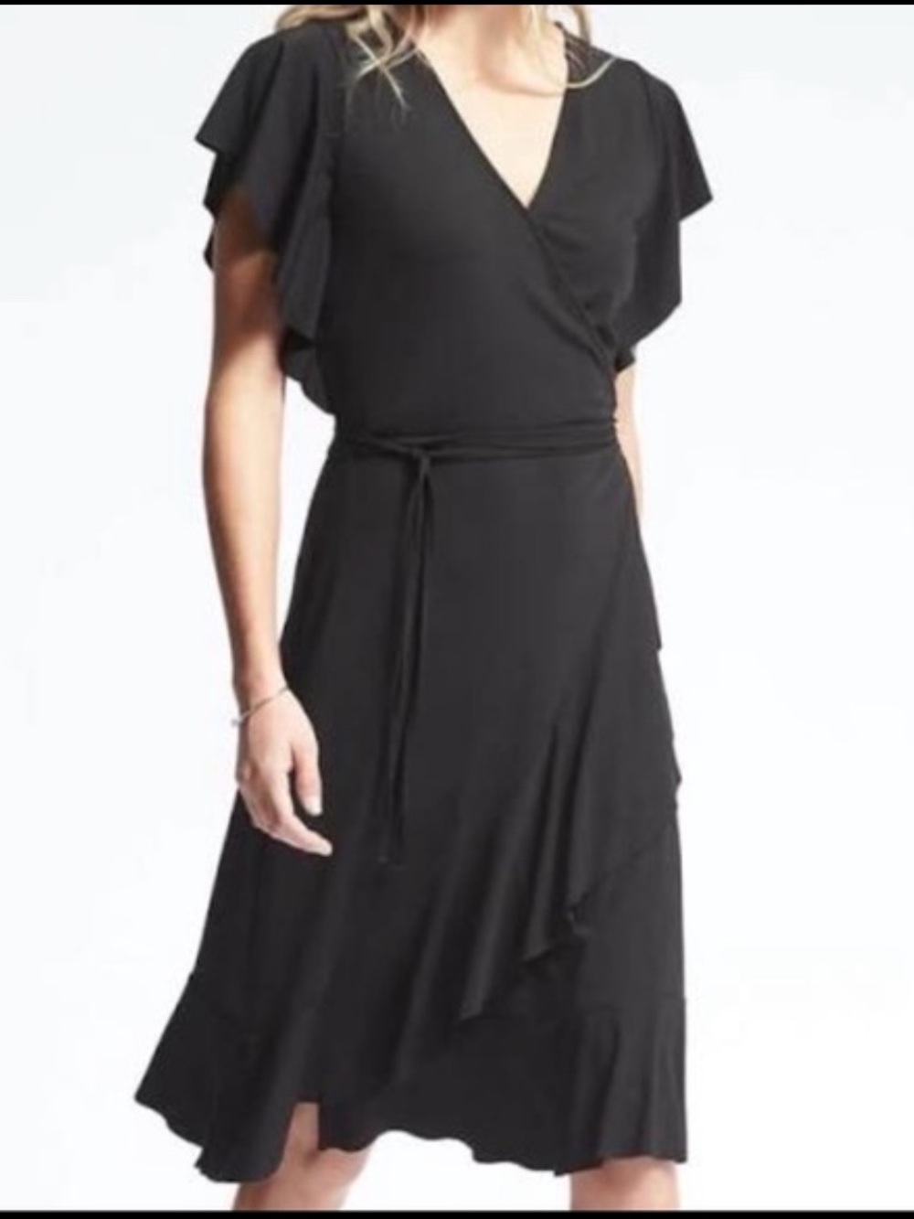 Banana Republic Soft Ponte Ruffle Wrap Dress - Large